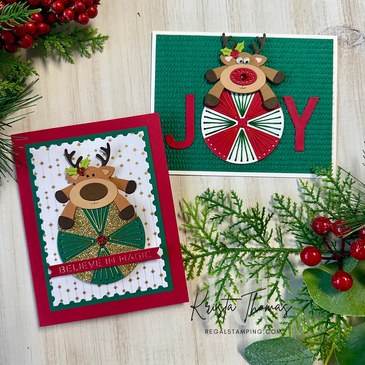 Peppermint Prancer, a Christmas card with Spellbinders stitching dies and products