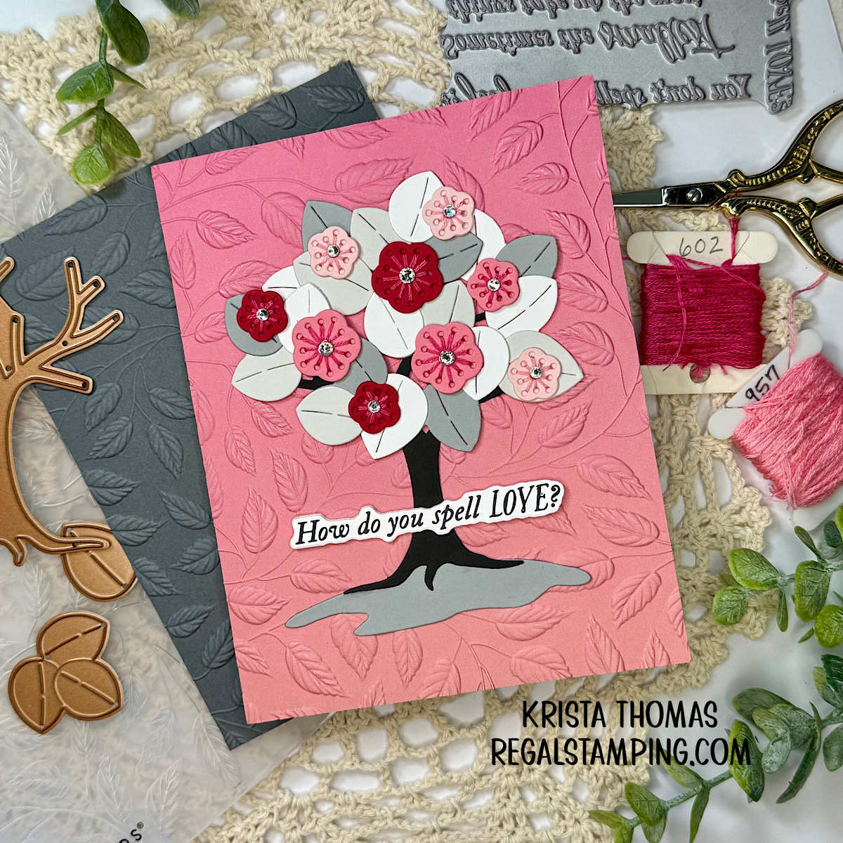 Spring Stitched Tree Valentine card