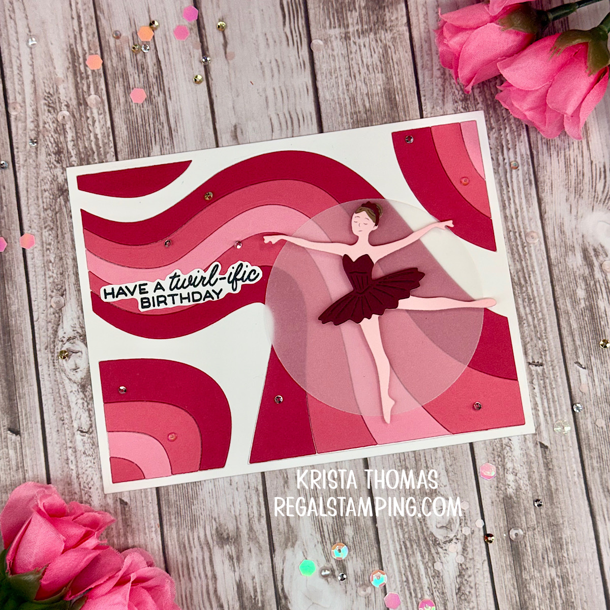 Ballerina birthday card, Waffle Flower Crafts